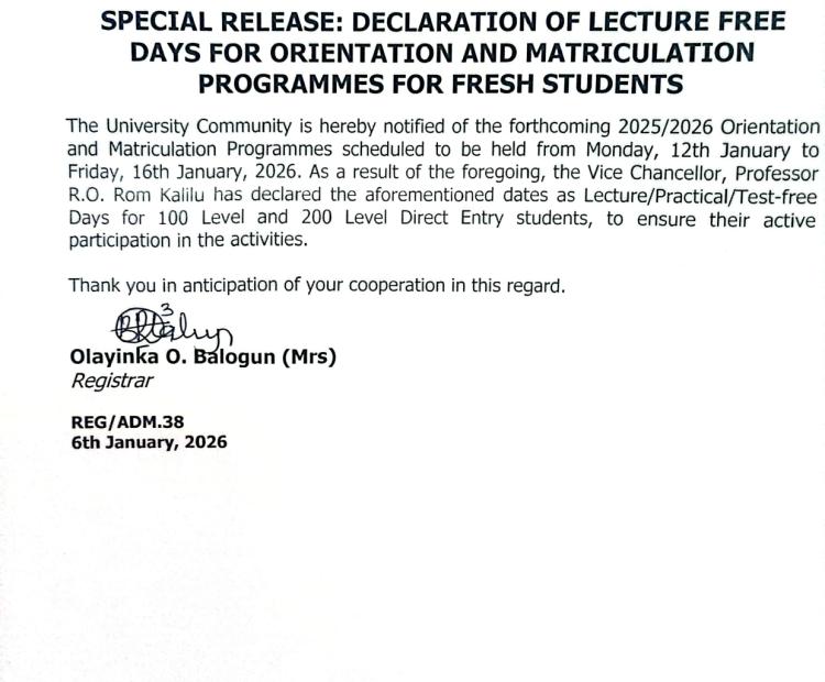 DÉCLARATION OF LECTURE-FREE DAYS