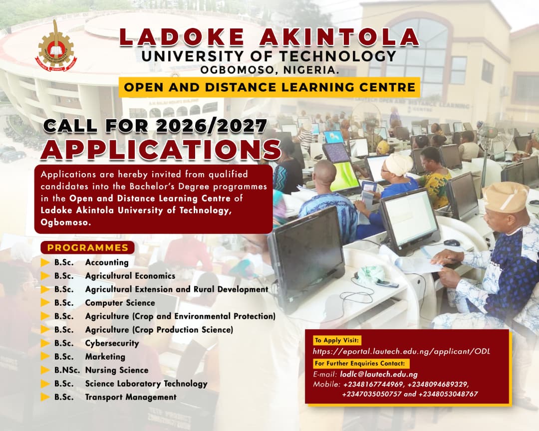 OPEN AND DISTANCE LEARNING CENTRECALL FOR 2026/2027 APPLICATIONS