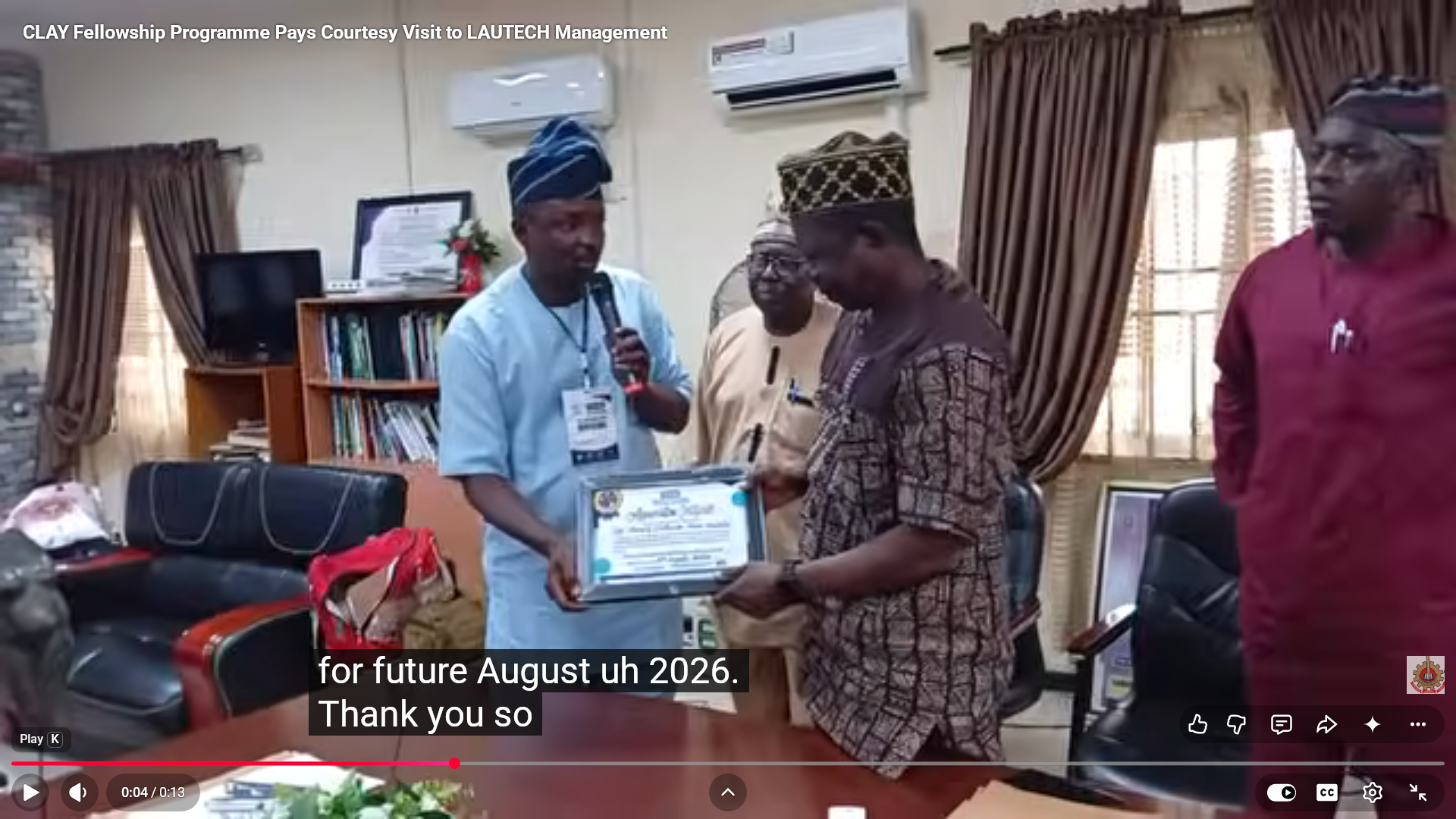 CLAY Fellowship Programme Pays Courtesy Visit to LAUTECH Management