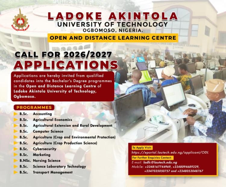 OPEN AND DISTANCE LEARNING CENTRECALL FOR 2026/2027 APPLICATIONS