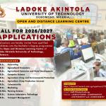 OPEN AND DISTANCE LEARNING CENTRECALL FOR 2026/2027 APPLICATIONS