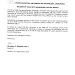 RELEASE OF 2026/2027 ADMISSION CUT-OFF MARKS